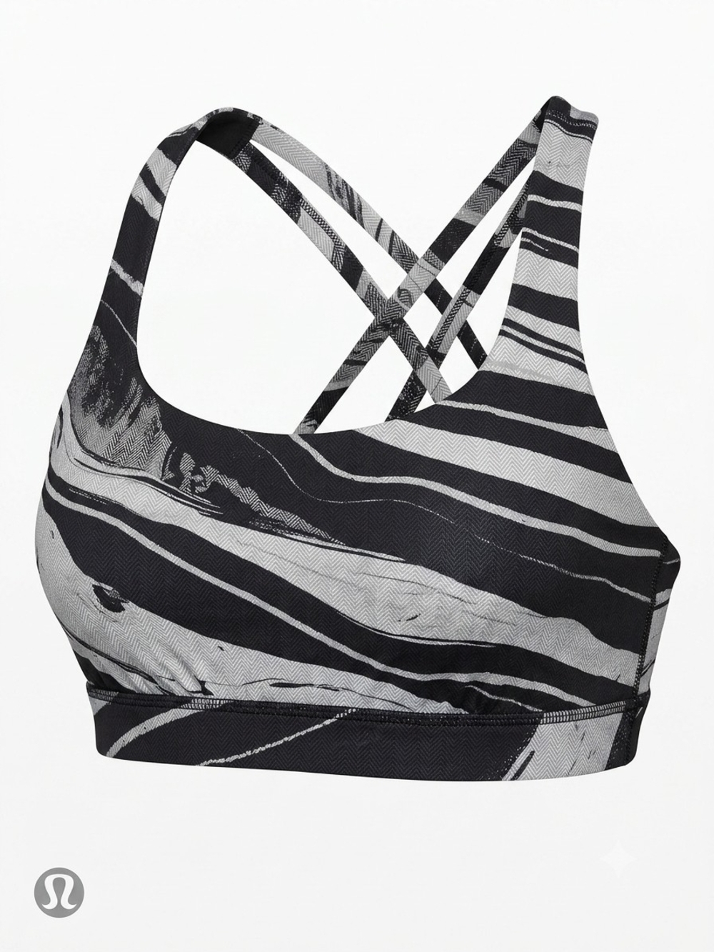 Lululemon Energy Bra High Neck Size 8 Black White Yoga Gym Running Workout Sport